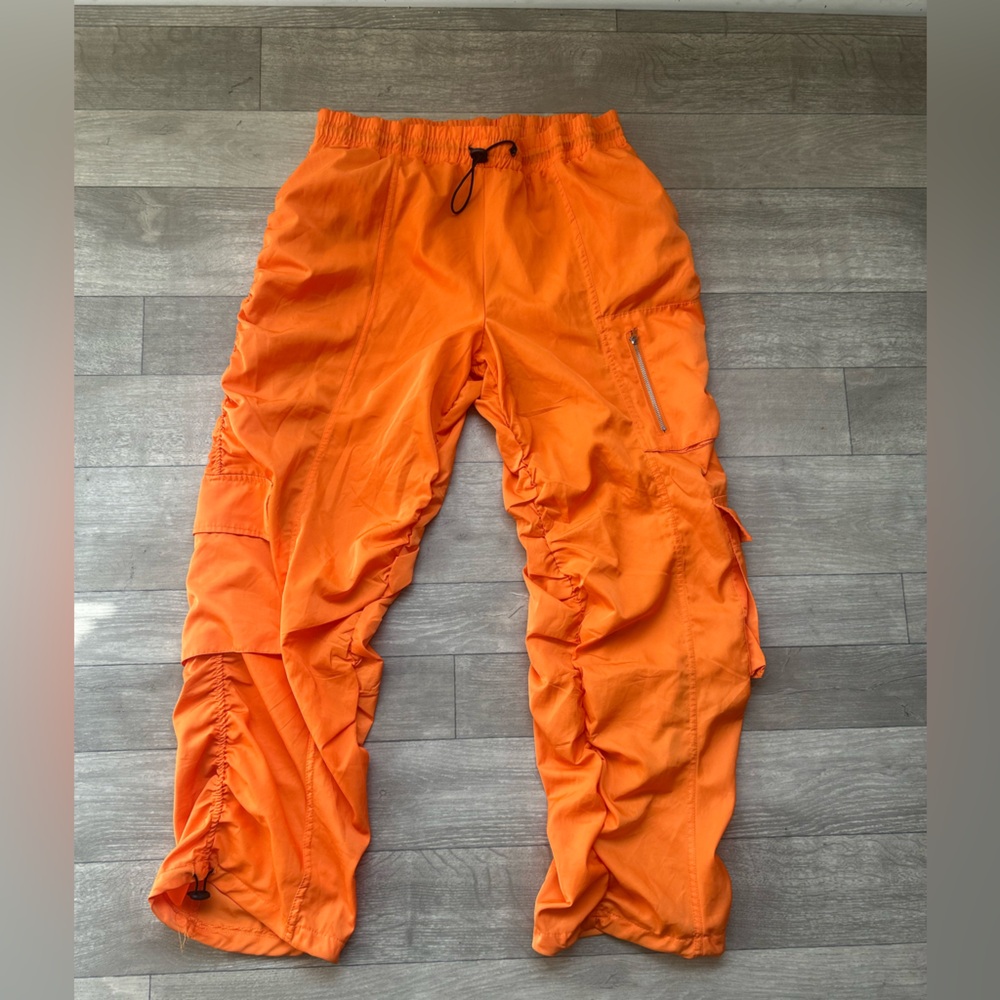 YMI Womens Vibrant Rouched Nylon Orange Cargo Pants